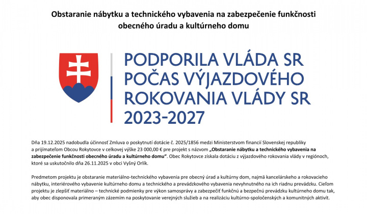 Aktuality / Obstaranie nábytku a technického vybavenia na zabezpečenie funkčnosti obecného úradu a kultúrneho domu - foto