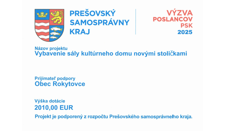 Vybavenie sály kultúrneho domu novými stoličkami