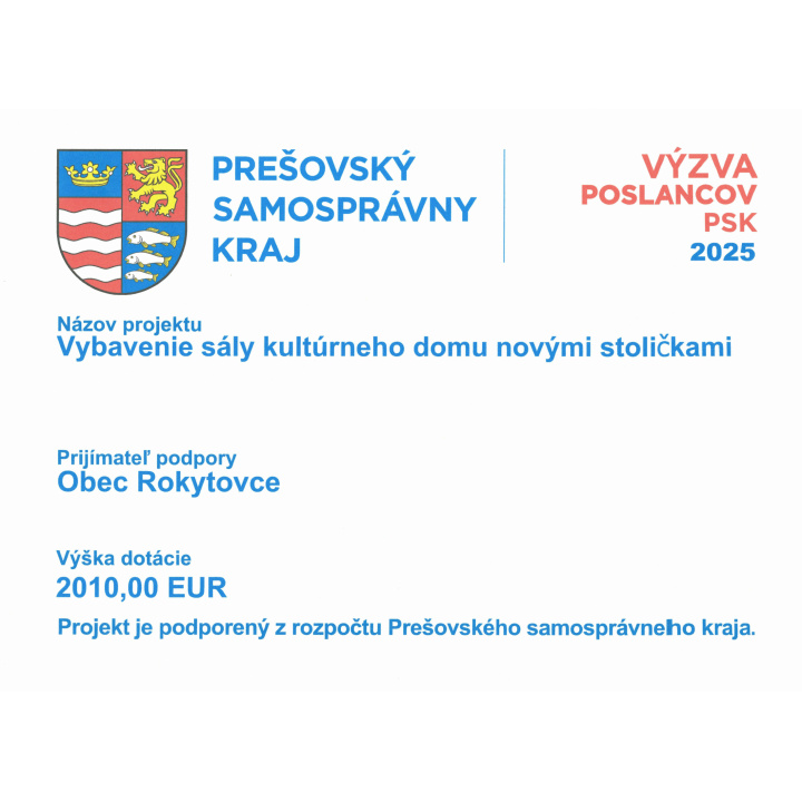 Vybavenie sály kultúrneho domu novými stoličkami